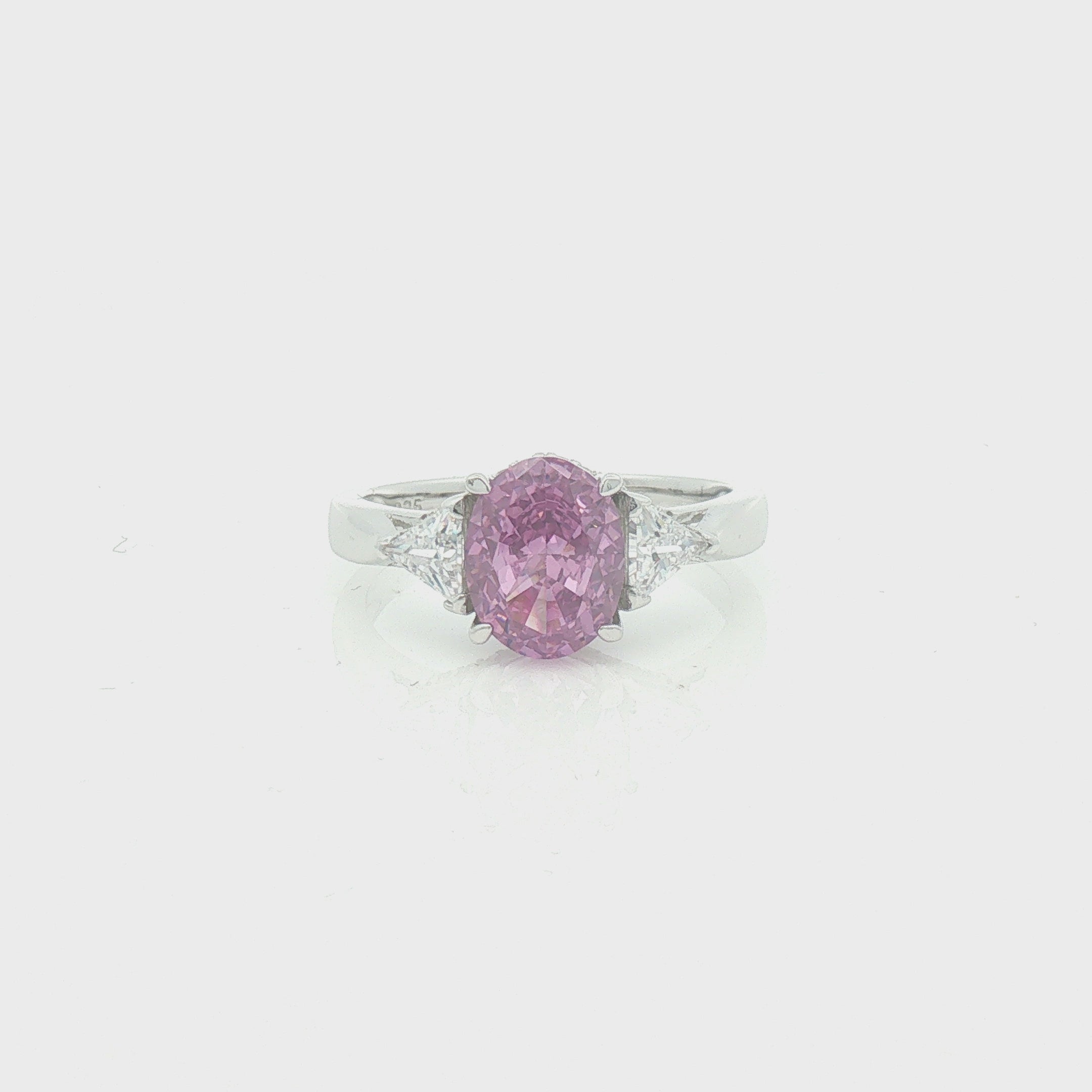 Silver Pink & White CZ Trilogy Ring