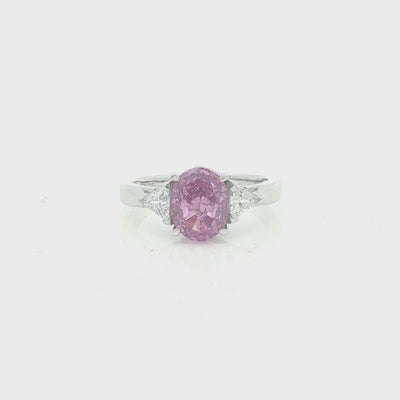 Silver Pink & White CZ Trilogy Ring