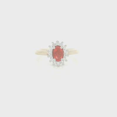 Fire Opal & Diamond Oval Cluster Ring 9ct Gold