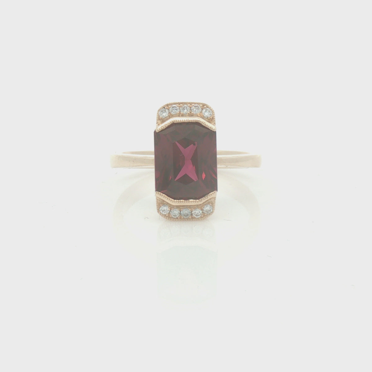 9ct Gold Octagonal Sheild Cut Garnet & Diamond Ring