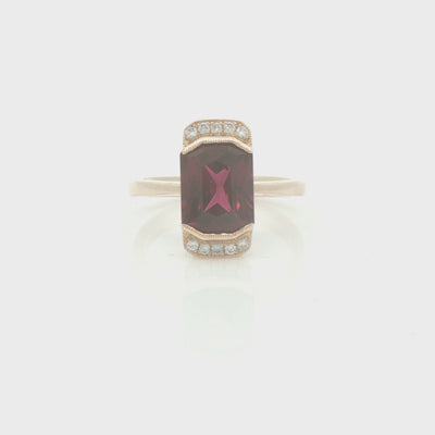 9ct Gold Octagonal Sheild Cut Garnet & Diamond Ring