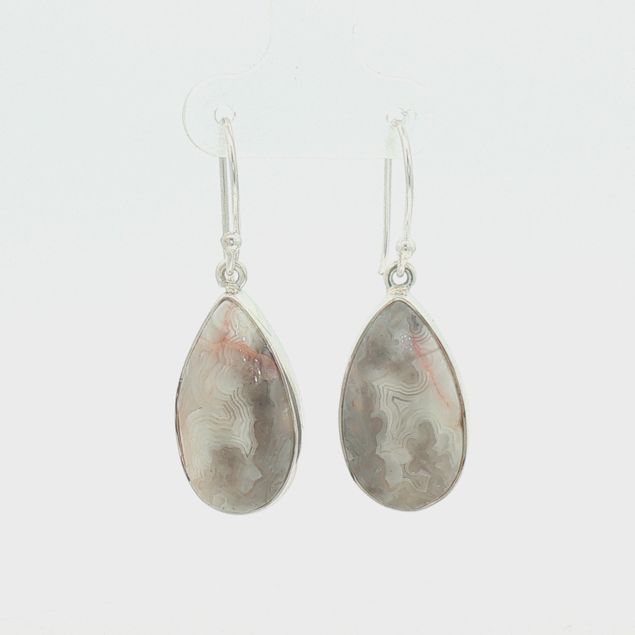 Silver Teardrop Lace Agate Drop Earrings