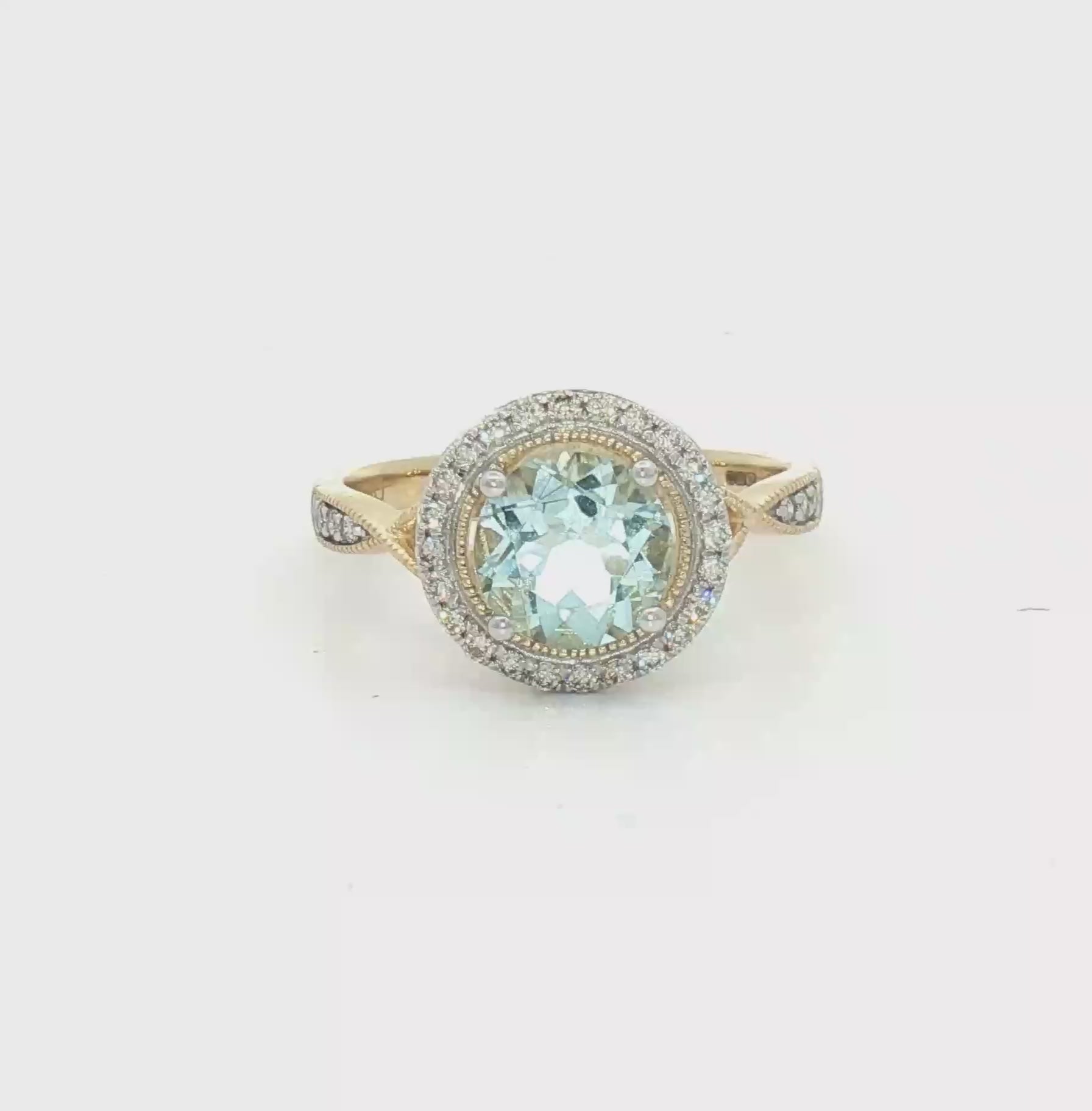 9ct Gold Round Aquamarine & Diamond Ring
