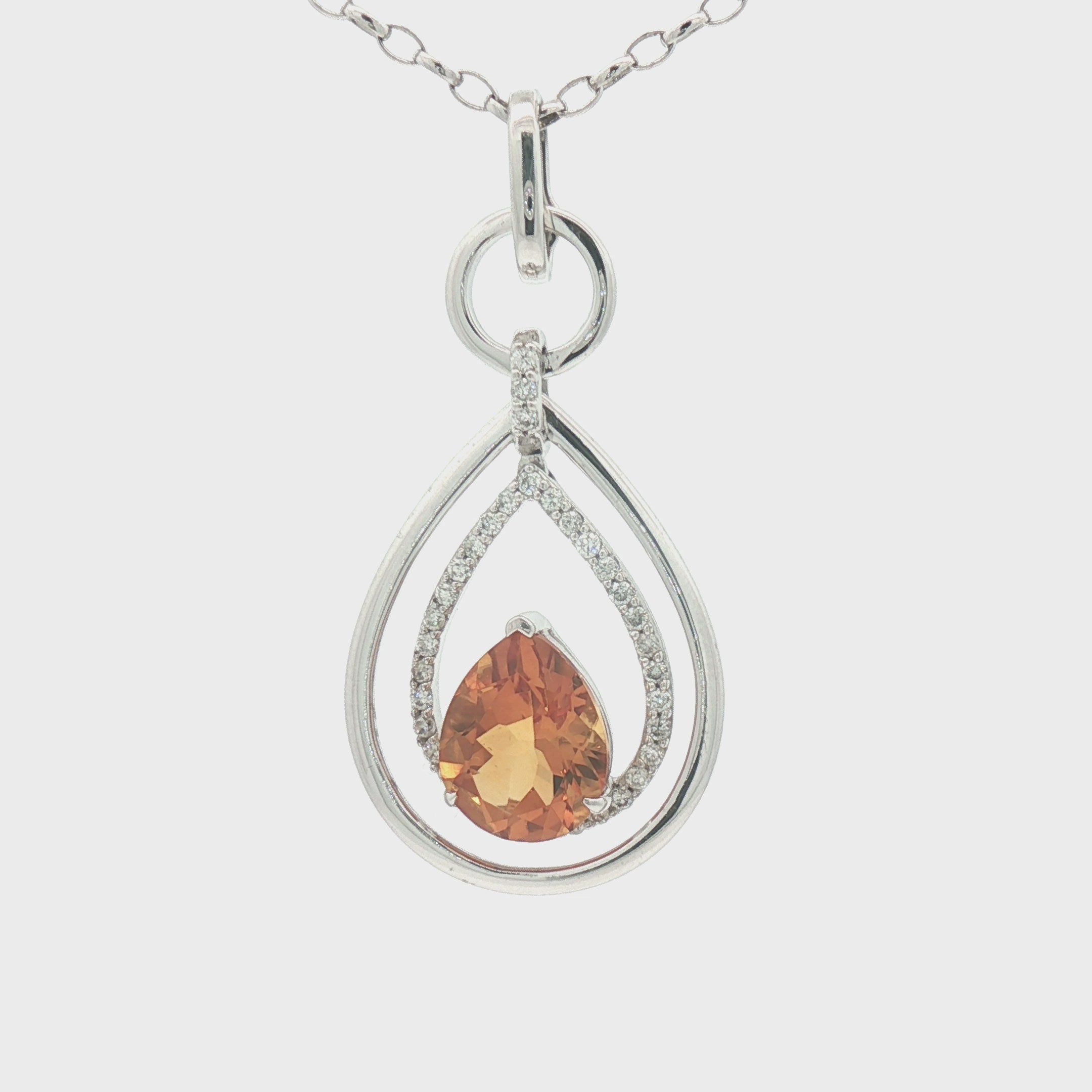 9ct White Gold Pear Cut Citrine & Diamond Pendant
