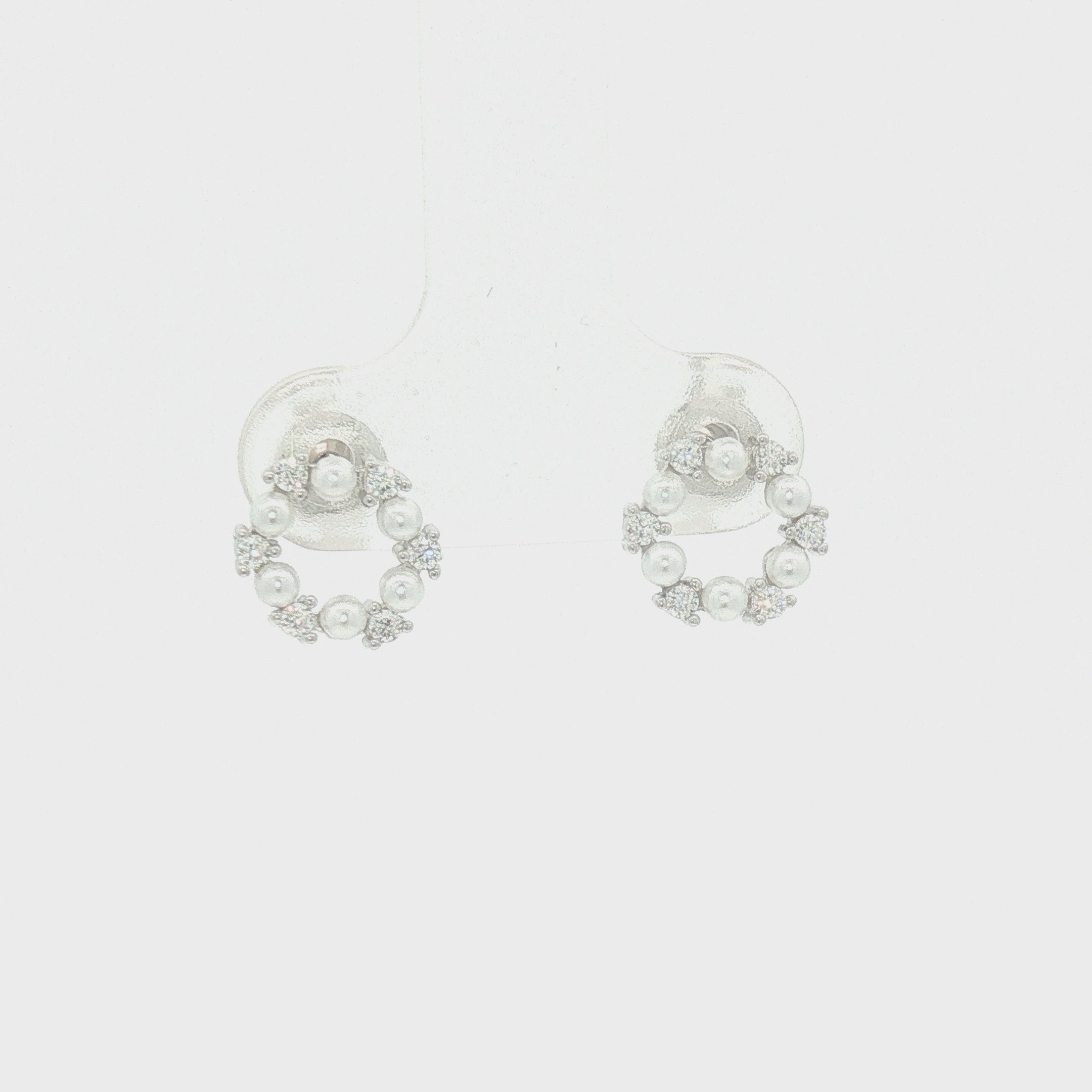 Silver MOP & CZ Circle Stud Earrings