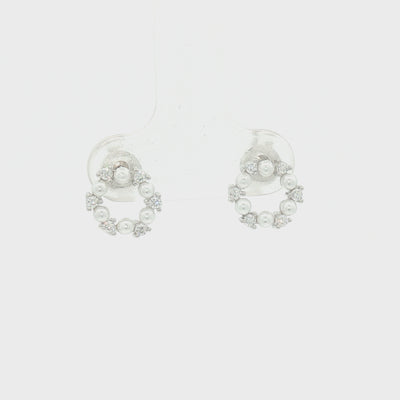 Silver MOP & CZ Circle Stud Earrings