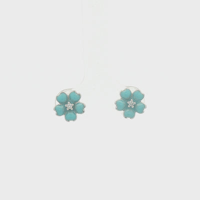 Silver Turquoise Enamel Flower Stud Earrings