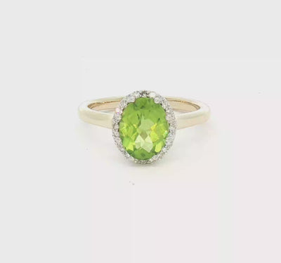 Peridot & Diamond Oval Halo Ring 9ct Gold