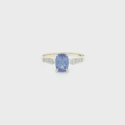 Cushion Tanzanite & Diamond Ring 9ct Gold