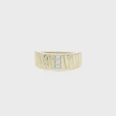 3 Stone Diamond Set Patterned Band Ring 9ct Gold