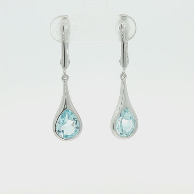 Silver Teardrop Blue Topaz Drop Earrings
