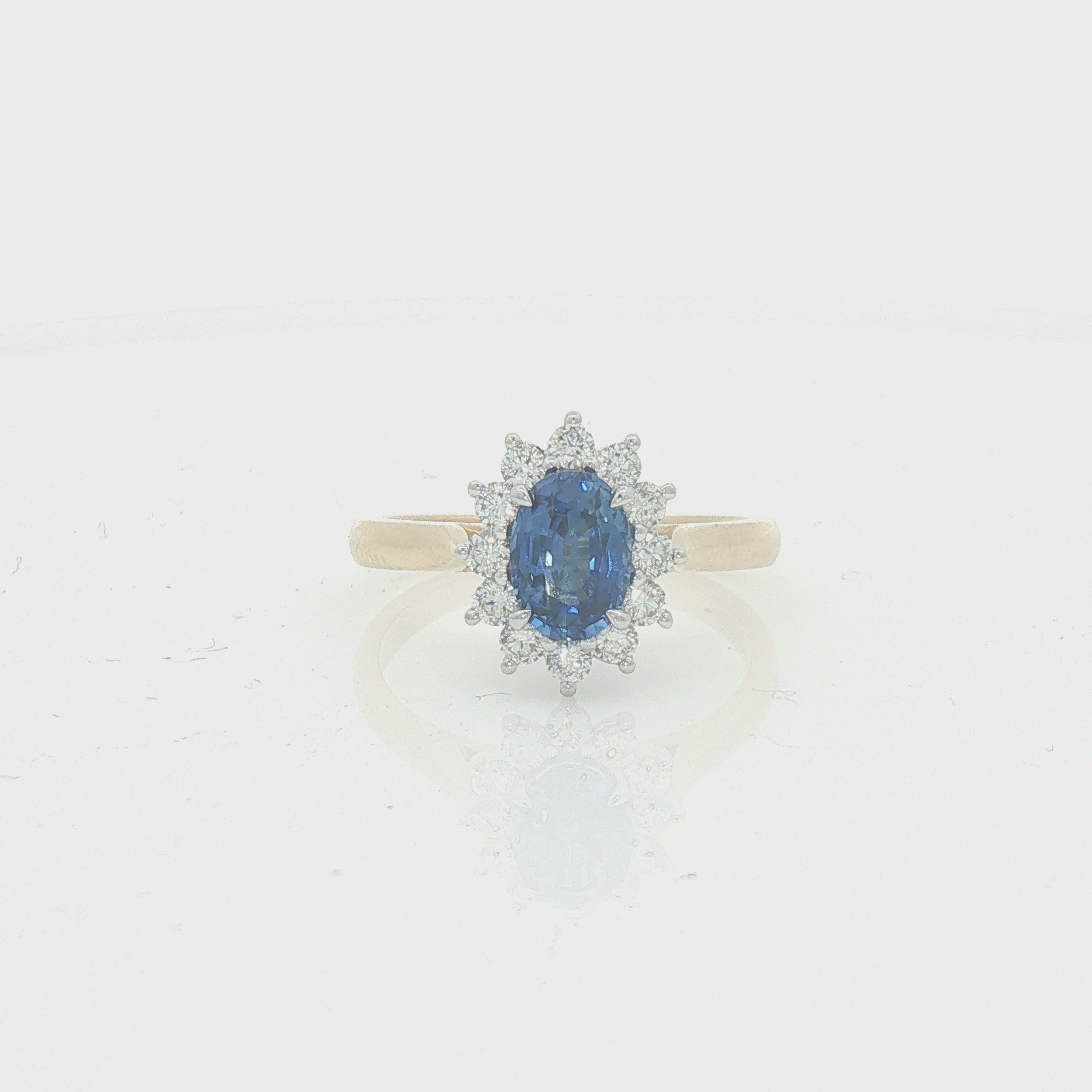 Ceylon Sapphire & Diamond Oval Cluster Ring 18ct Gold