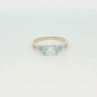 9ct Gold Cushion Aquamarine & Diamond Ring
