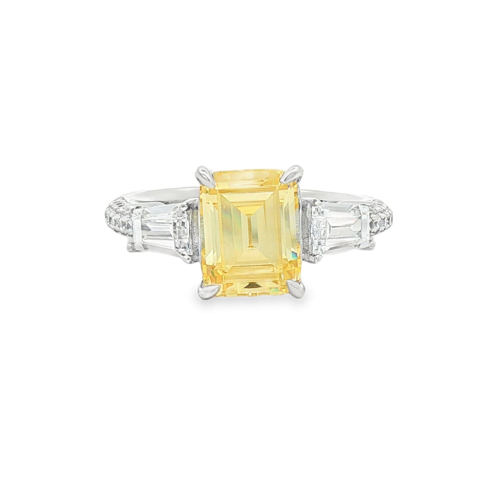 Silver Yellow CZ Trilogy Ring