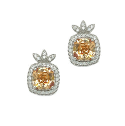 Silver Champagne & White CZ Stud Earring