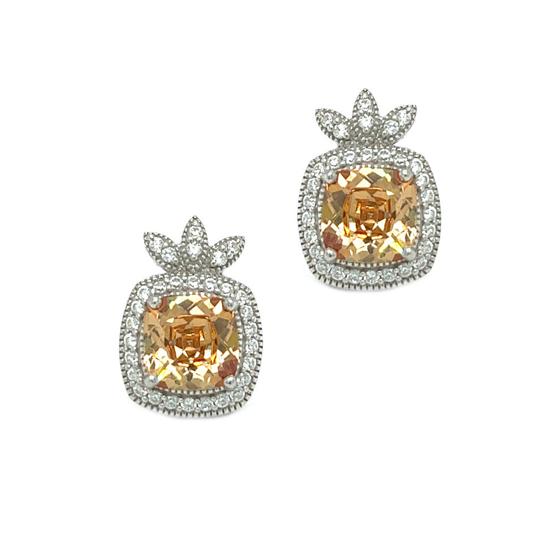 Silver Champagne & White CZ Stud Earring
