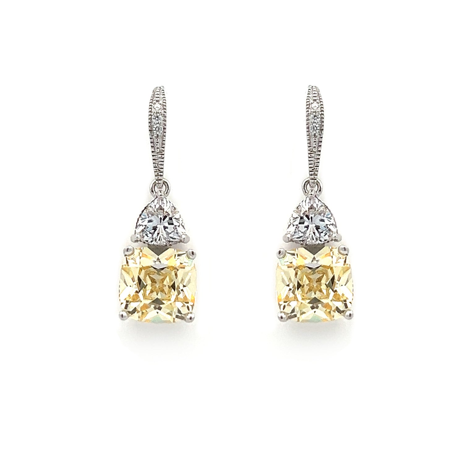 Sterling Silver Canary & White CZ Drop Earring