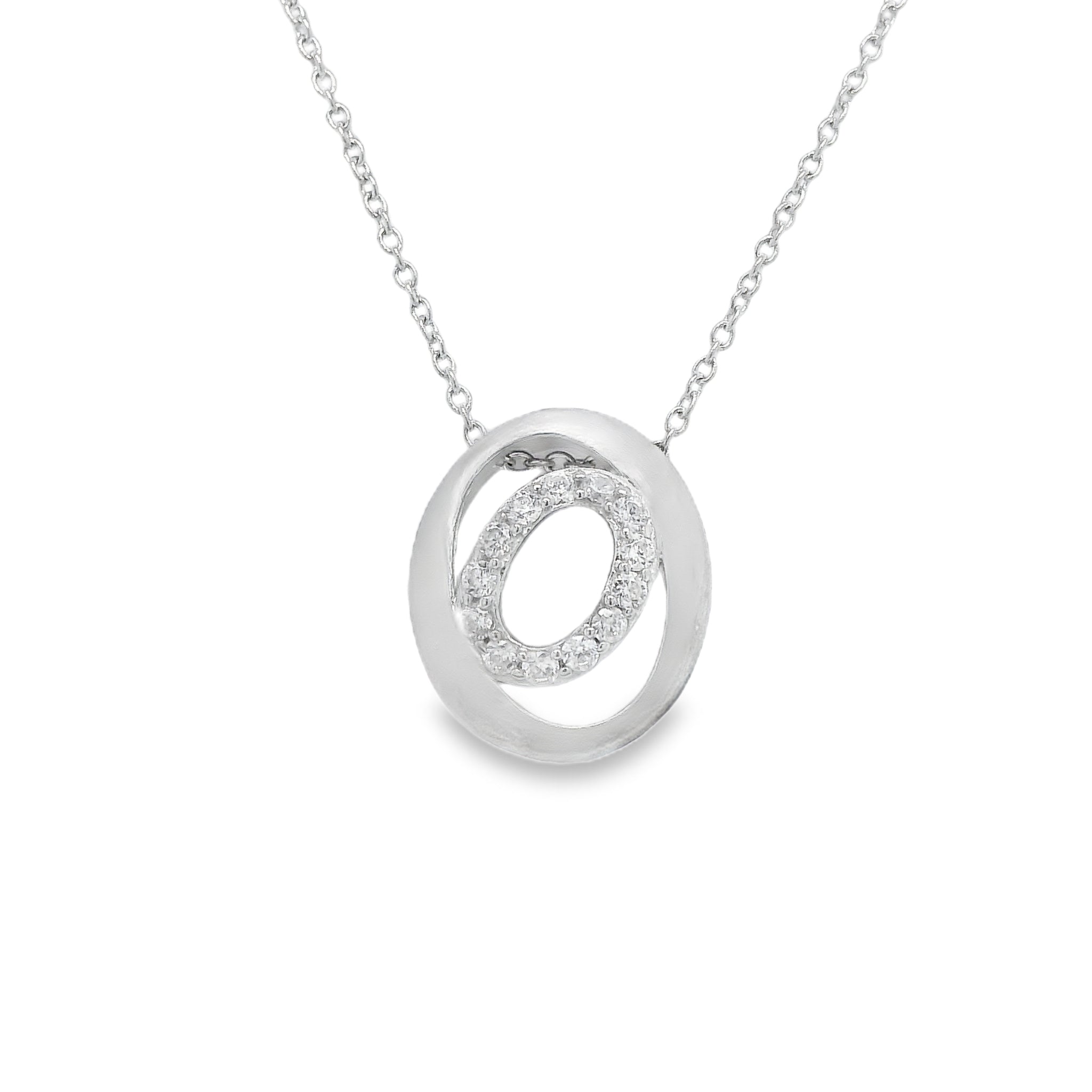 Silver CZ Cats Eye Satin Necklace