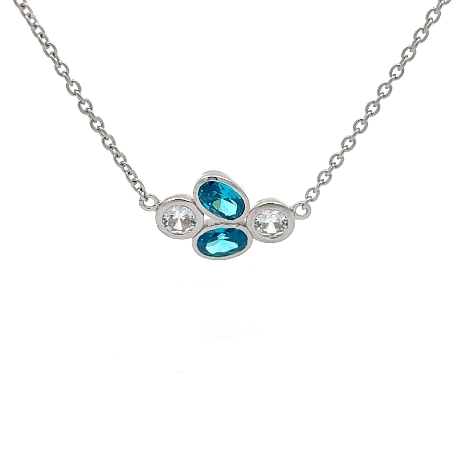 Silver Blue & White CZ Necklace