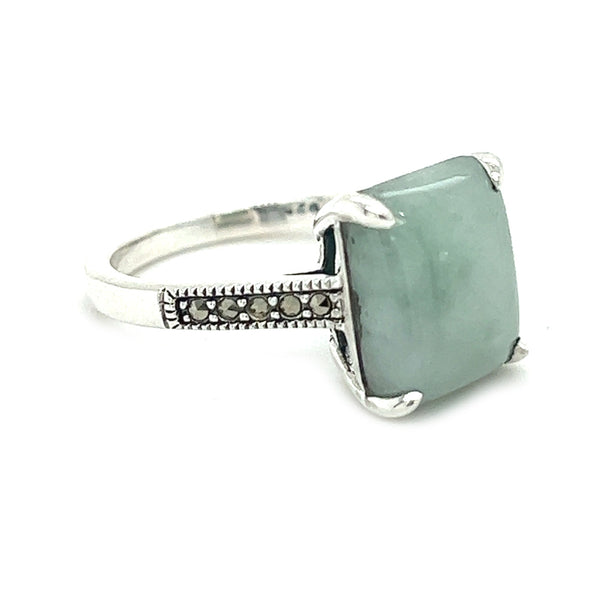 Silver Marcasite & Jade Ring SIDE