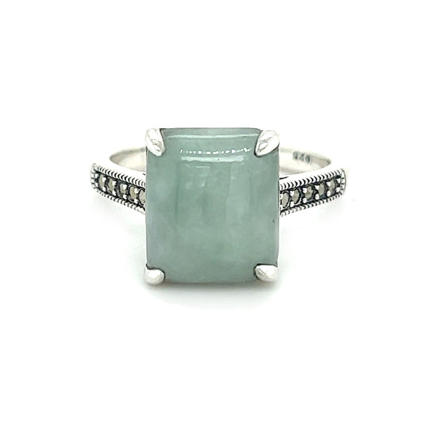 Silver Marcasite & Jade Ring