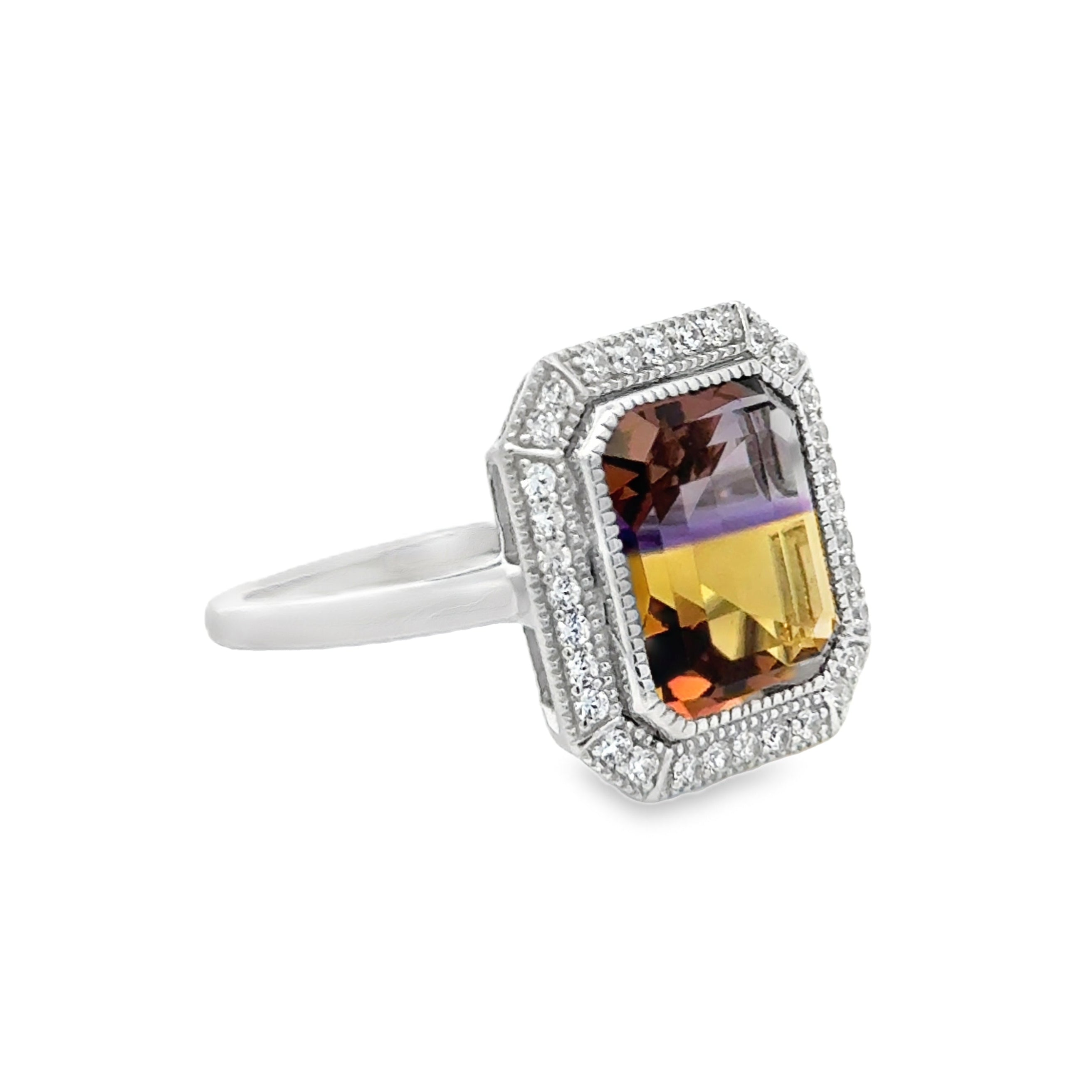 Silver Ametrine & Cubic Zirconia Ring side