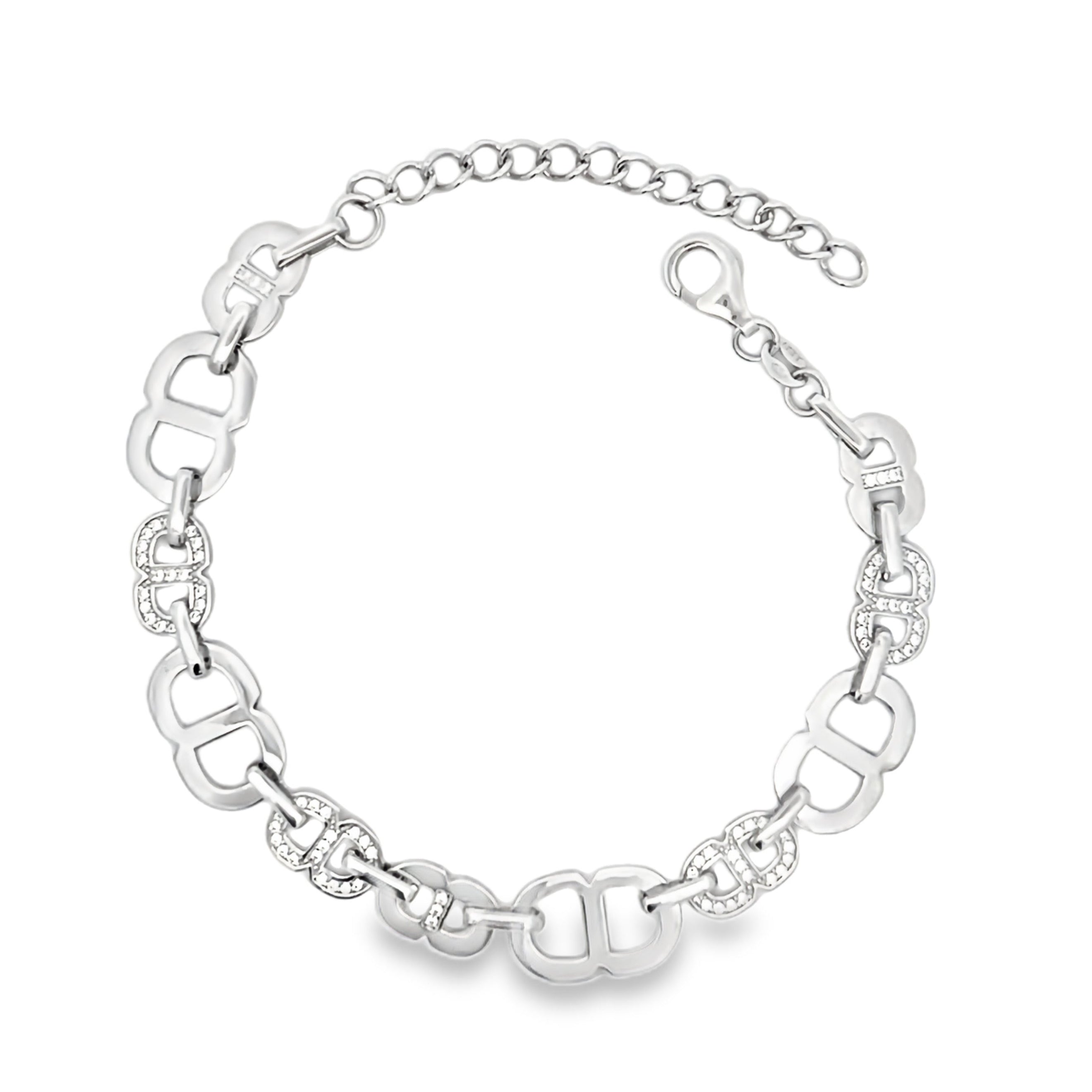 Sterling Silver CZ Marine Link Bracelet