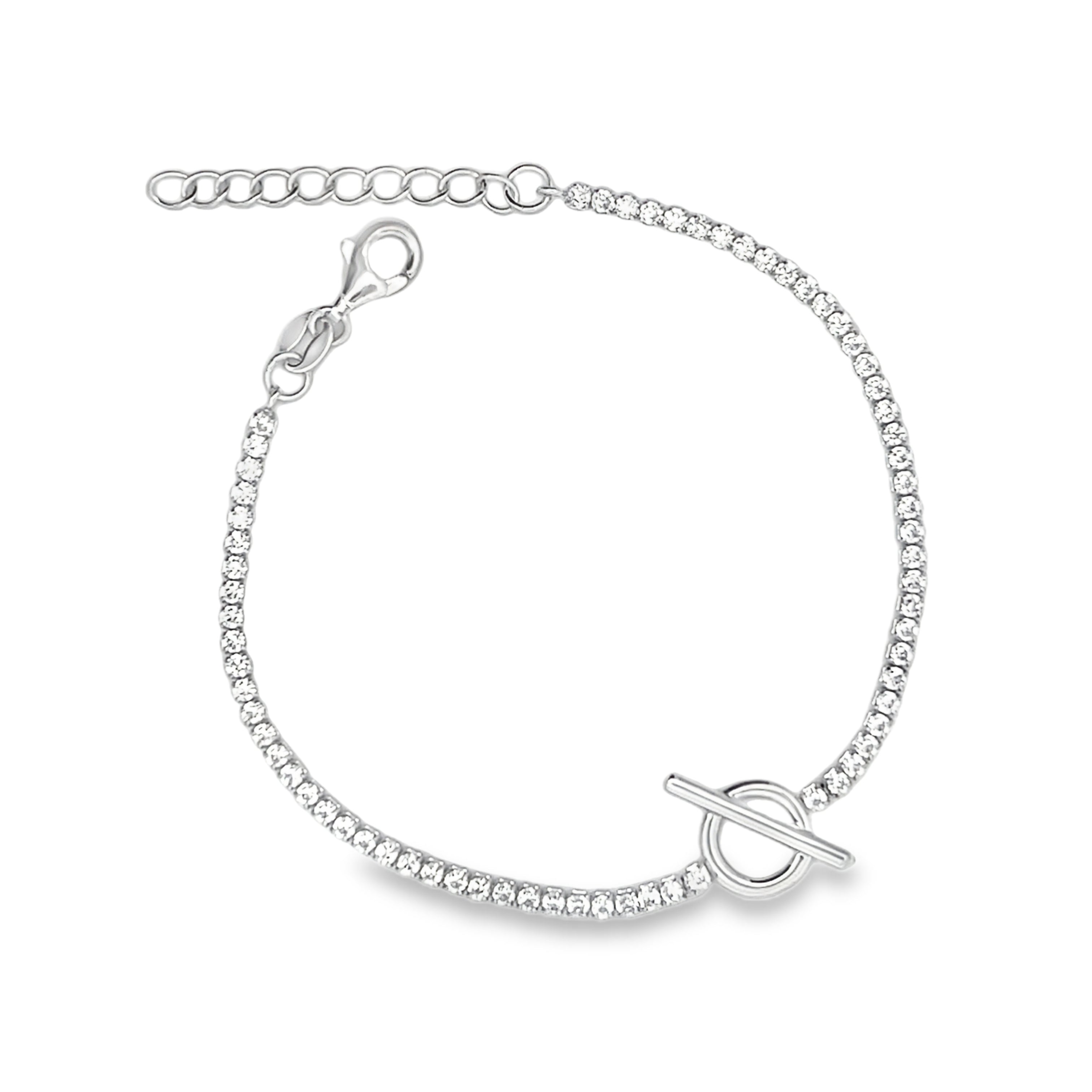 Sterling Silver CZ T-Bar Bracelet