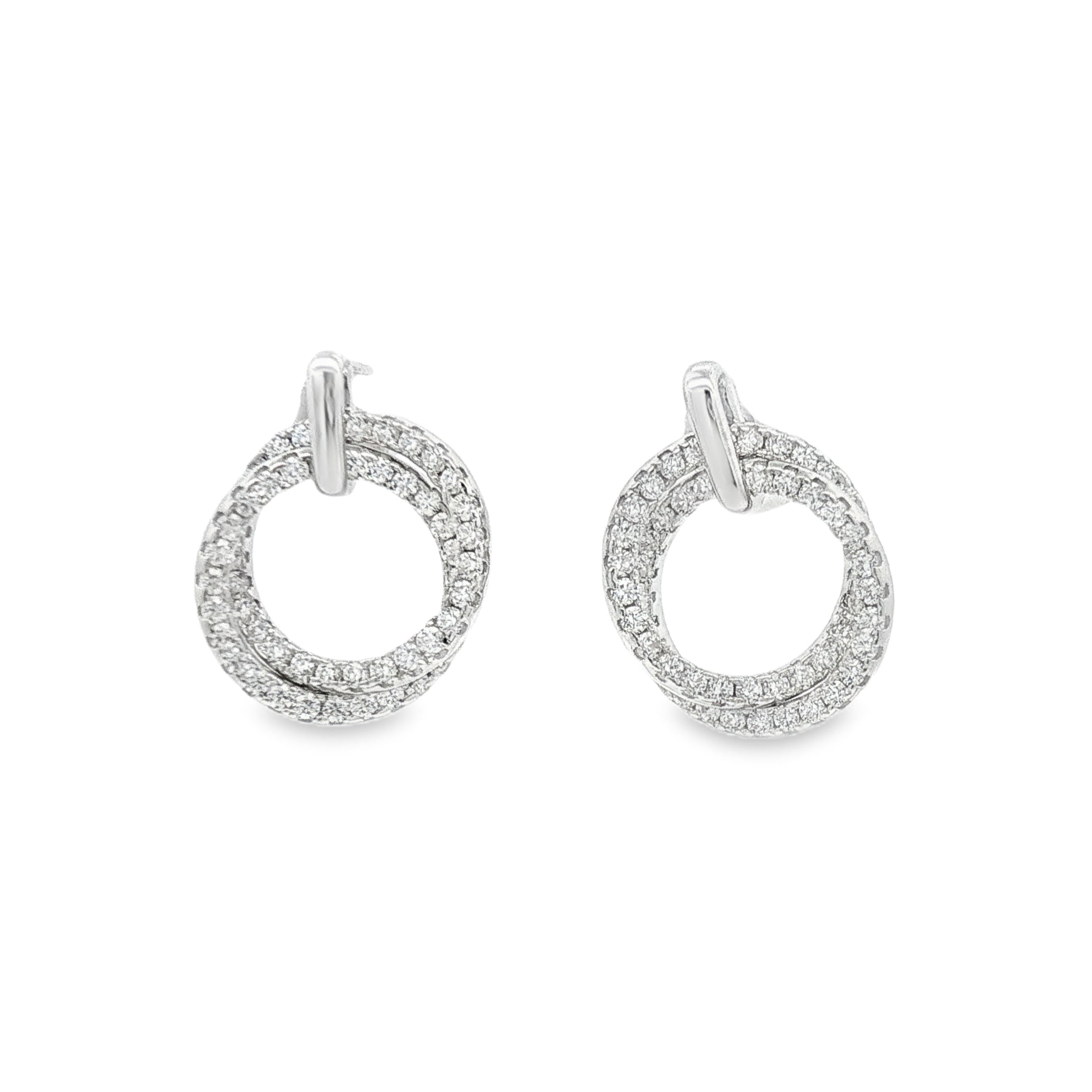 Silver Interlocking Circle CZ Drop Earring