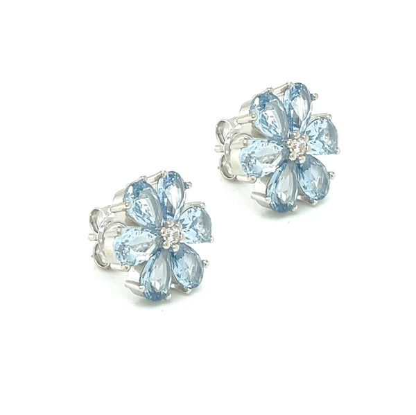 Silver Light Blue CZ Flower Earrings side