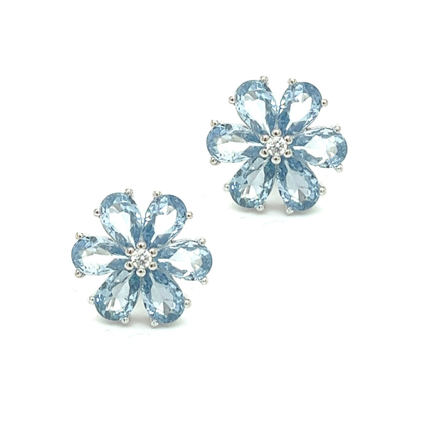 Silver Light Blue CZ Flower Earrings