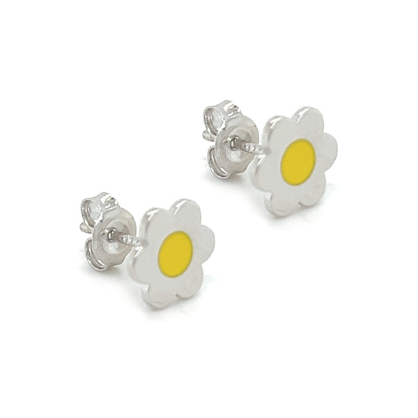 Silver Yellow Enamel Flower Stud Earring