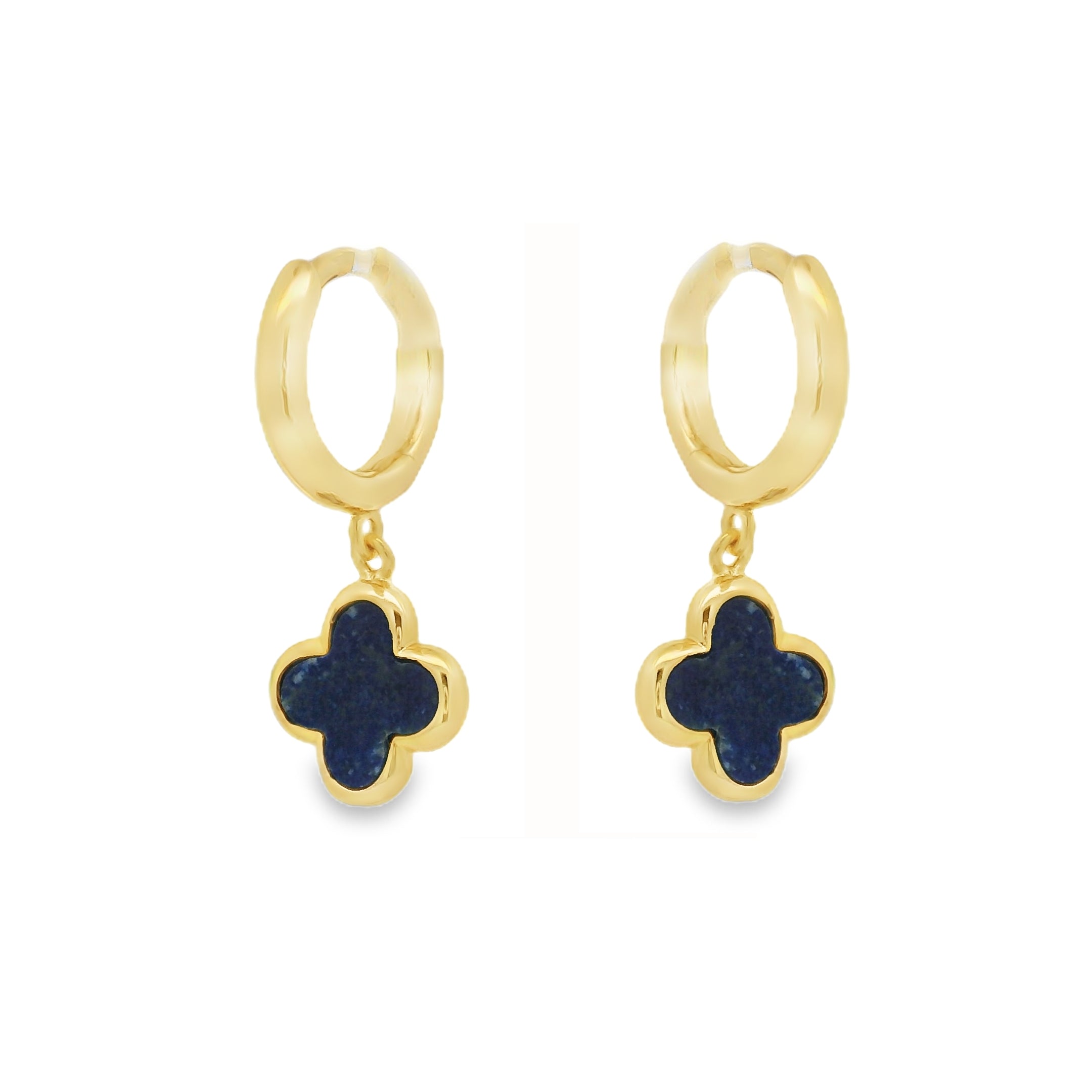 Silver Gold Plated Lapis Clover Huggy Earrings