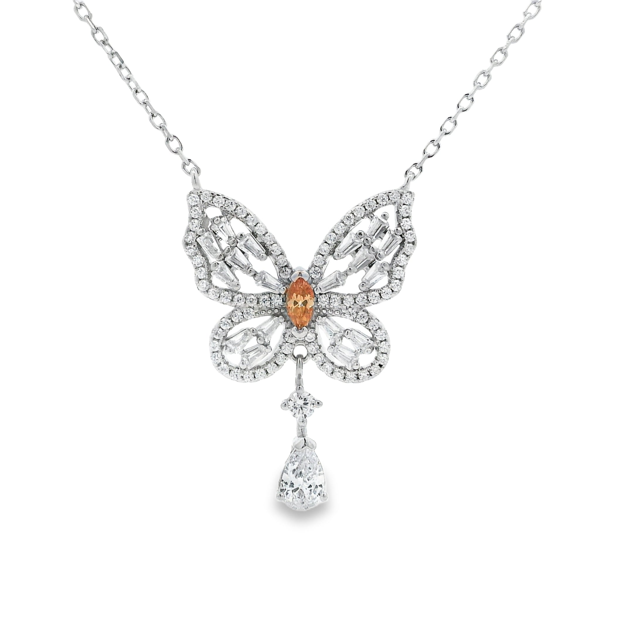 Sterling Silver CZ Butterfly Necklace