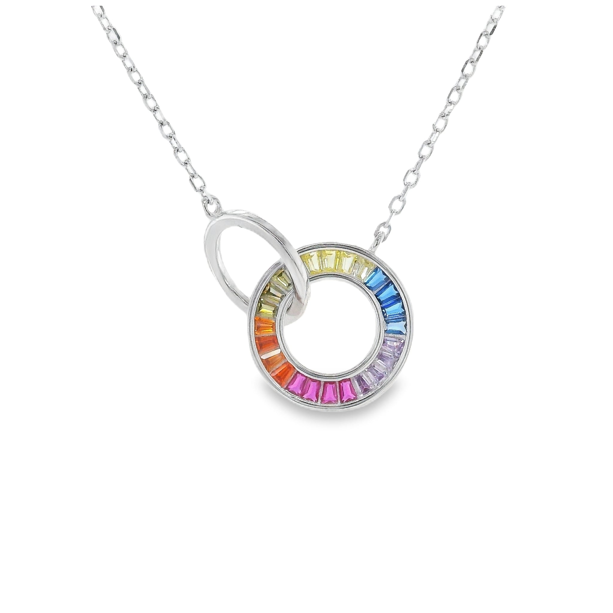 Sterling Silver Rainbow CZ Circle Necklace