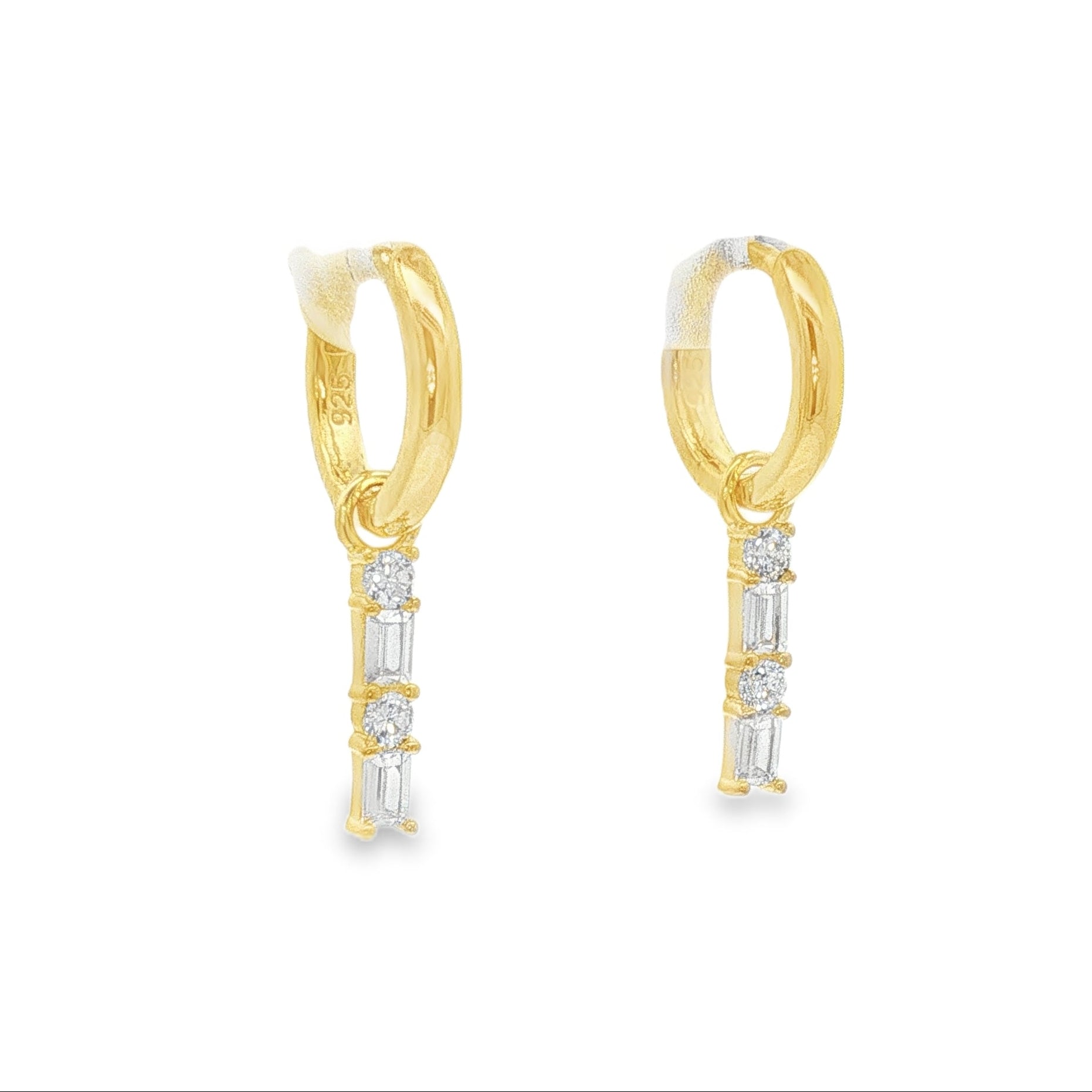 Silver Gold Plated Cubic Zirconia Dangle CZ Huggy Earrings
