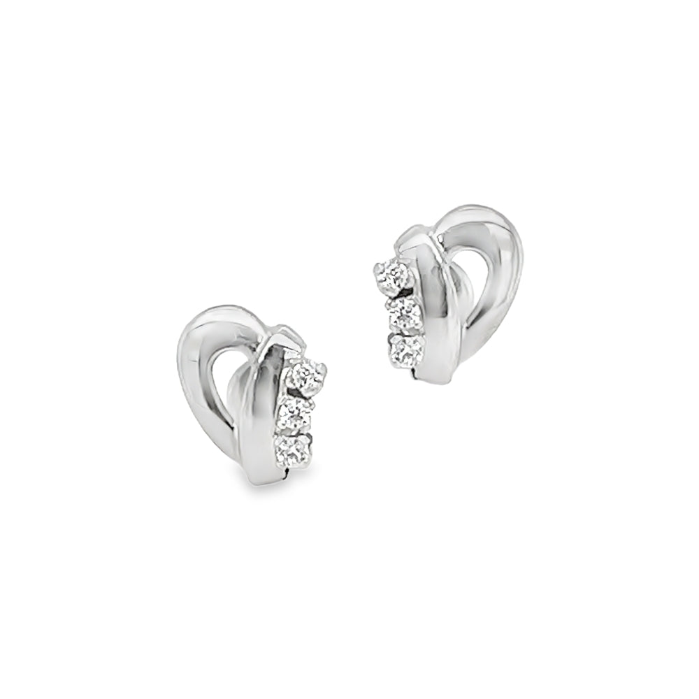 9ct White Gold Half Heart CZ Earrings