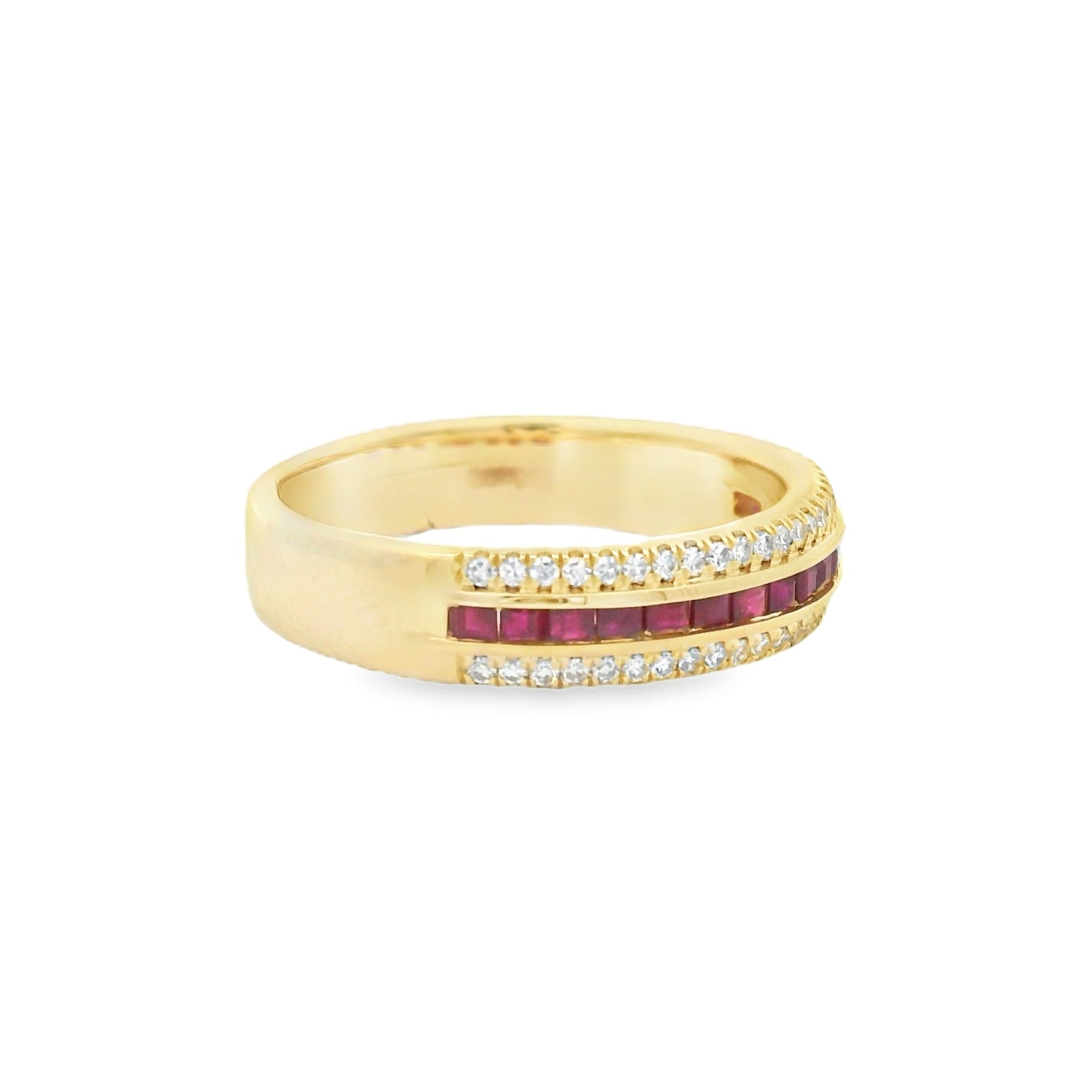 Ruby & Diamond Triple Row Eternity Ring 9ct Gold side