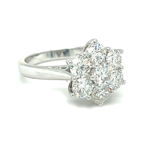 Diamond 2.00ct Daisy Cluster Ring 9ct White Gold side