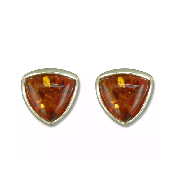 Sterling Silver Triangular Amber Stud Earrings