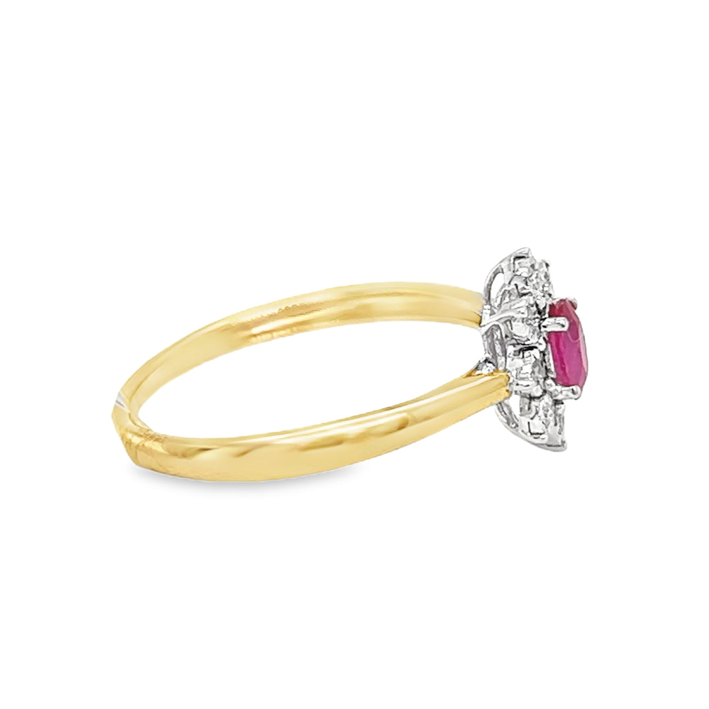 Ruby & Diamond Oval Illusion Set Cluster Ring 9ct Gold