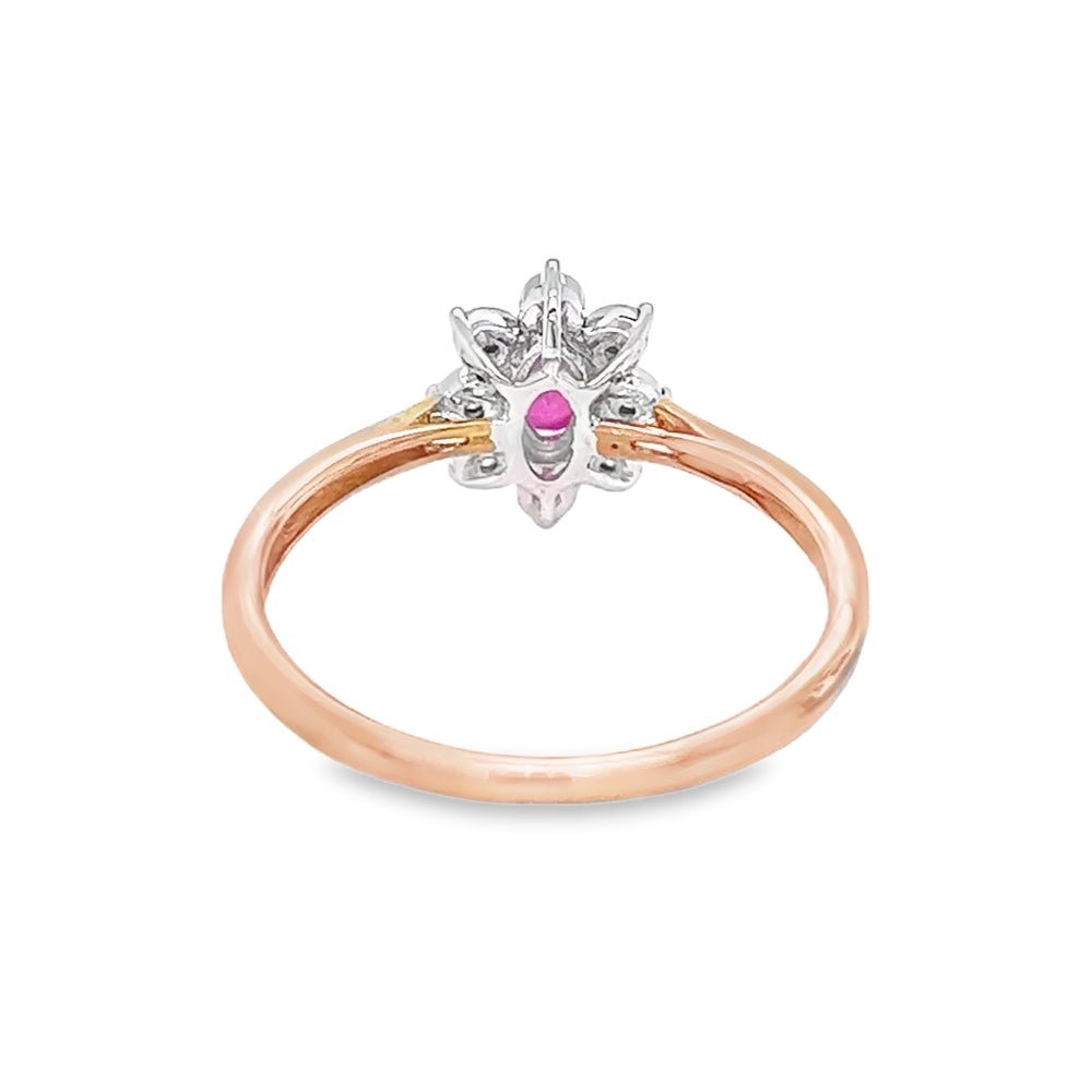 Ruby & Diamond Oval Illusion Set Cluster Ring 9ct Gold