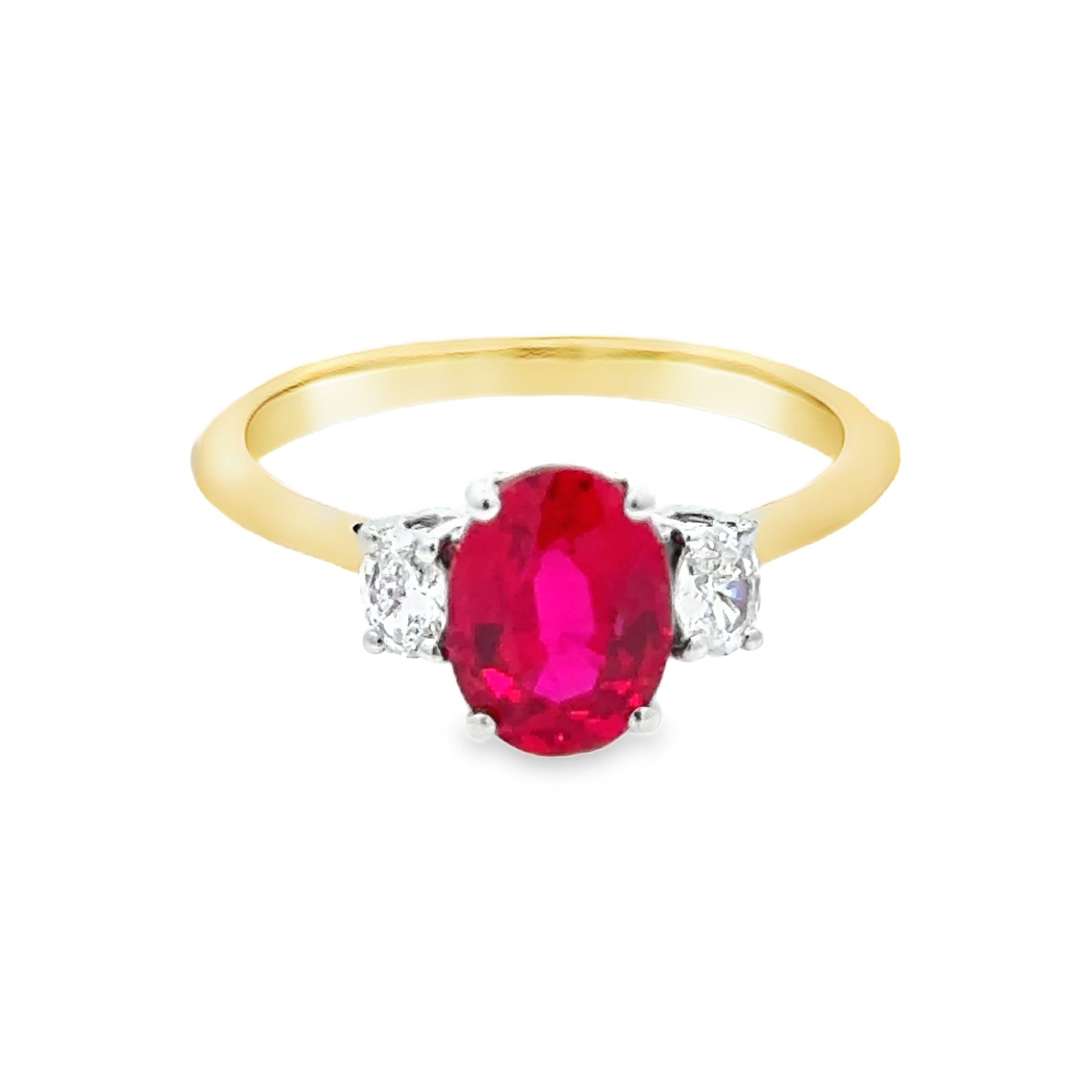 9ct Gold Lab Grown Ruby & Diamond Oval Trilogy Ring