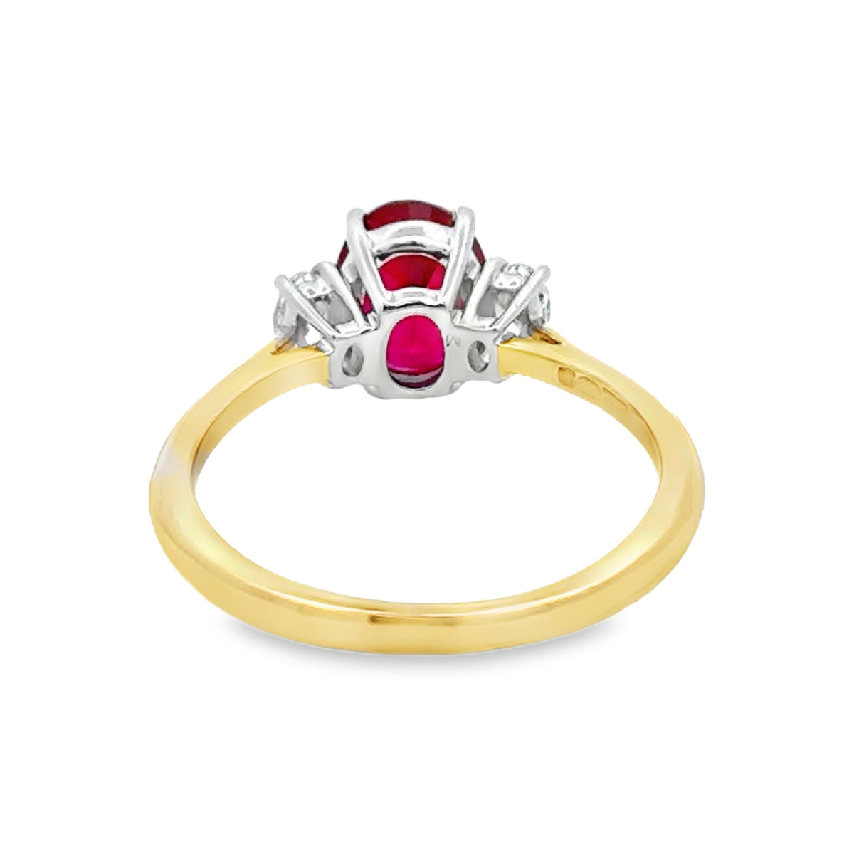 9ct Gold Lab Grown Ruby & Diamond Oval Trilogy Ring REAR