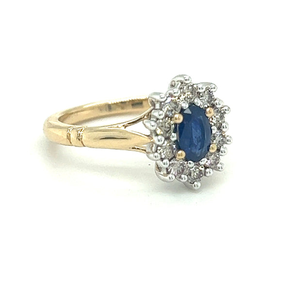 Sapphire & Diamond Oval Cluster Ring 9ct Yellow Gold SIDE 1