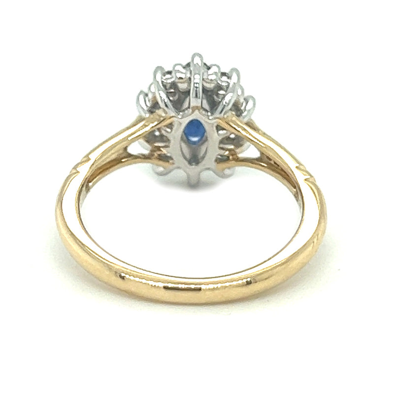 Sapphire & Diamond Oval Cluster Ring 9ct Yellow Gold REAR