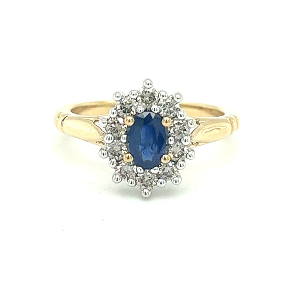 Sapphire & Diamond Oval Cluster Ring 9ct Yellow Gold