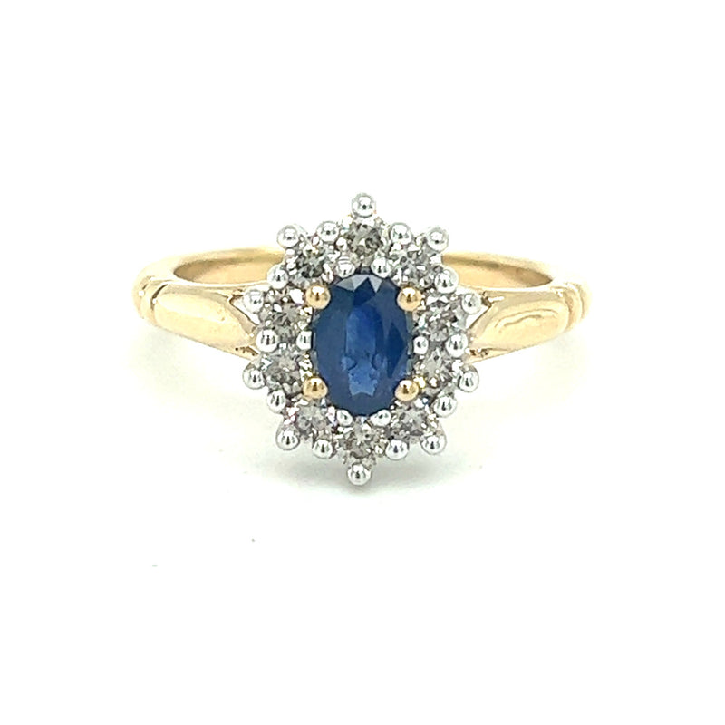 Sapphire & Diamond Oval Cluster Ring 9ct Yellow Gold