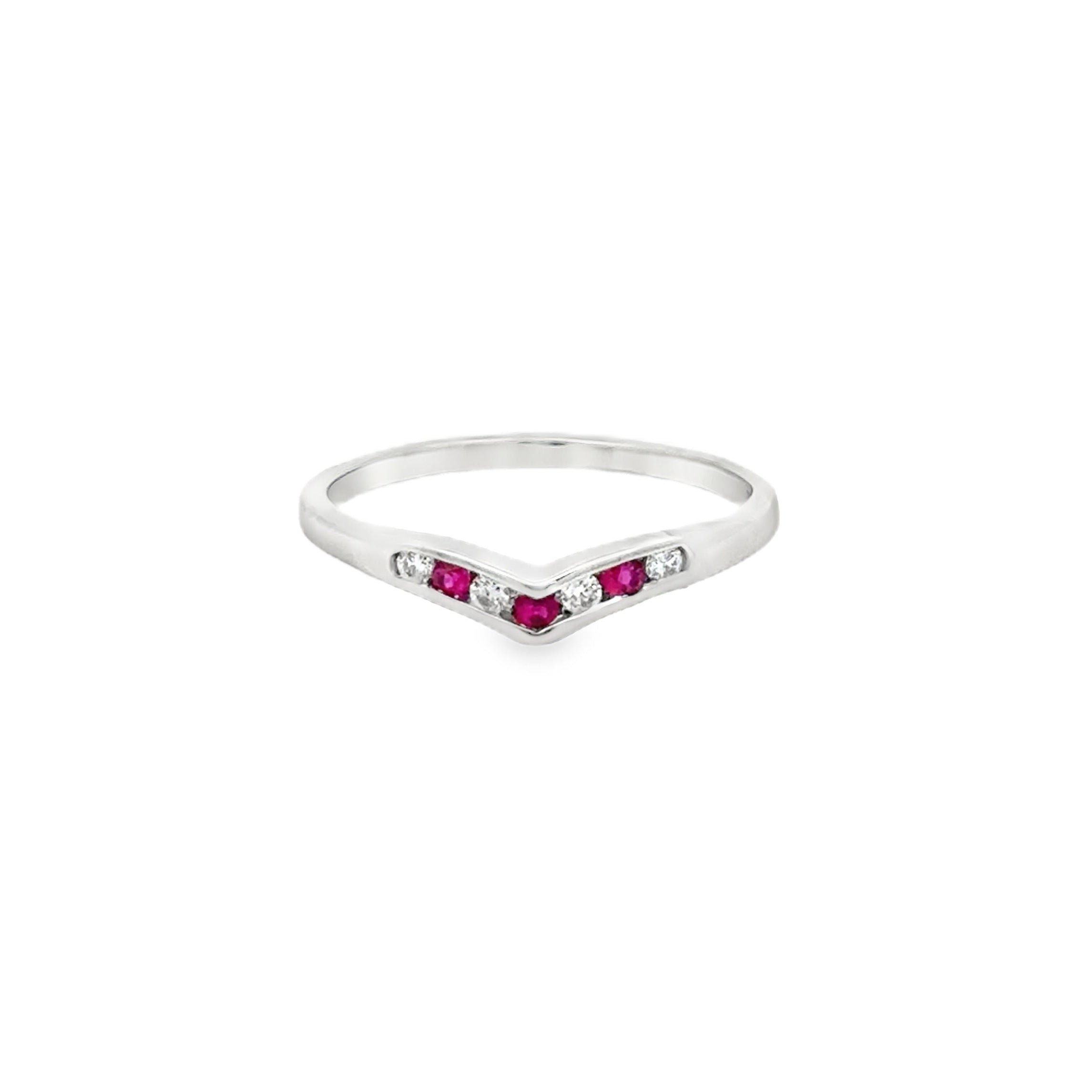 Ruby & Diamond Wishbone Ring 9ct White Gold