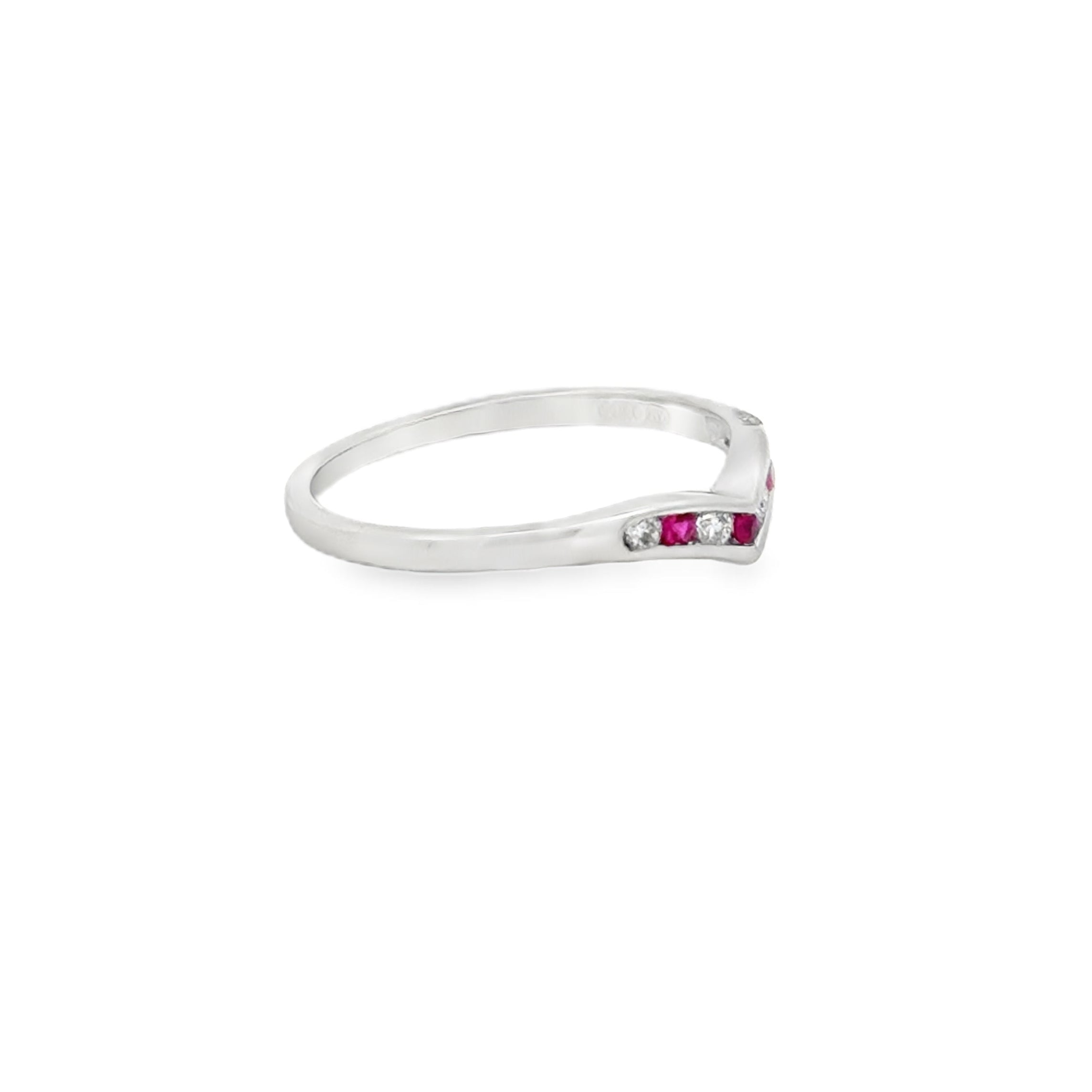 Ruby & Diamond Wishbone Ring 9ct White Gold SIDE